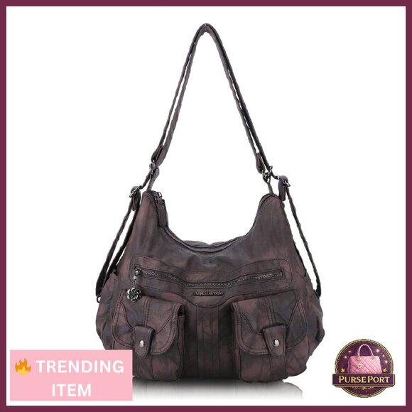 Handbags - Soft Leather Multifunctional Hobo Backpack Crossbody Bag with Pockets